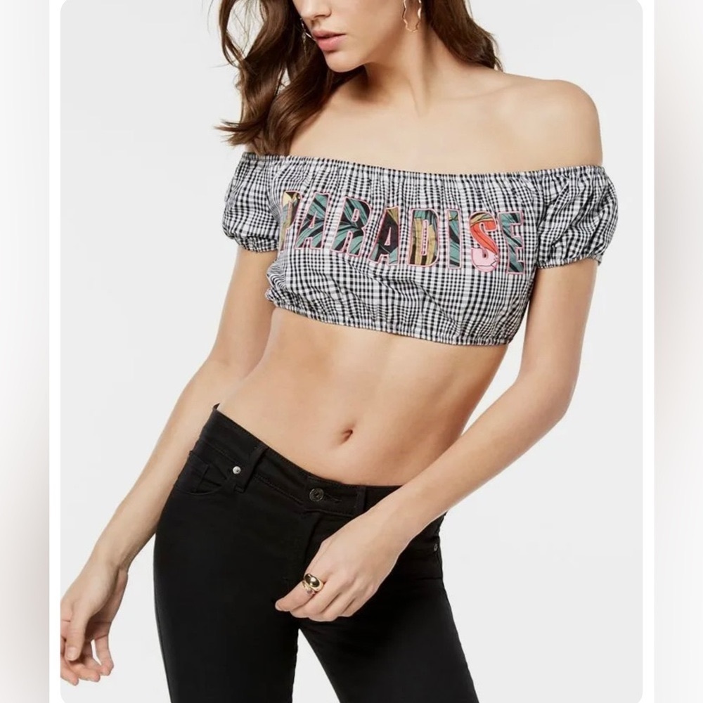 GUESS Paradise Off-The-Shoulder Crop Top sz S